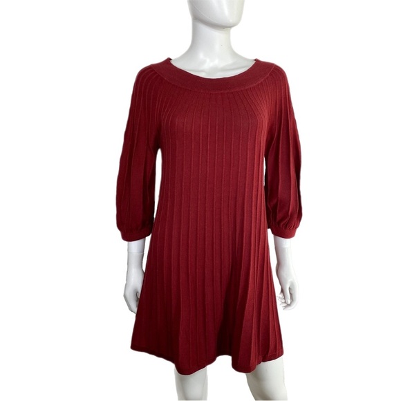 Leo & Nicole Ribbed Knit Boat Neck Sweater Bishop Sleeves Dress /Leggings Tunic - Picture 1 of 6